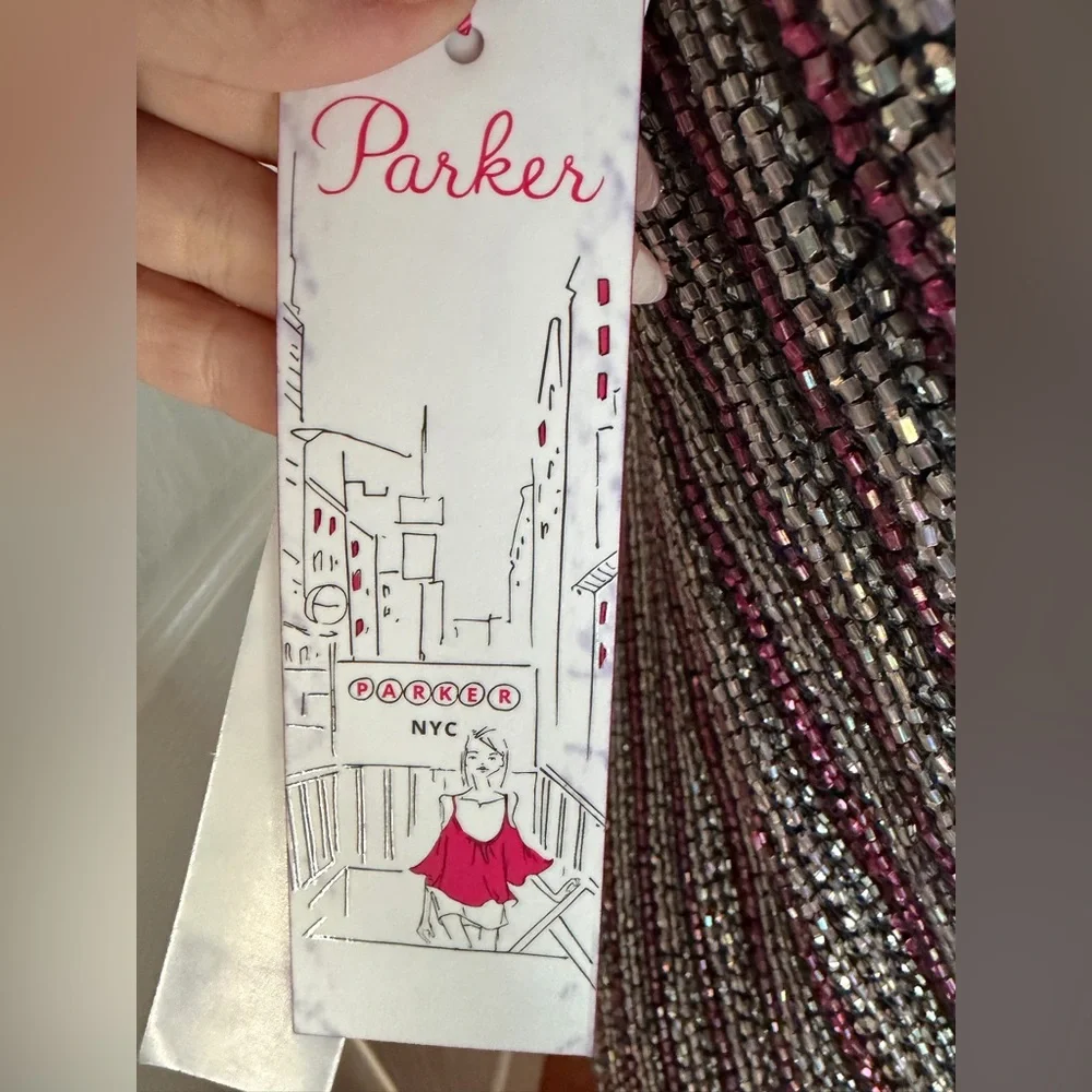 Parker Beaded Cocktail Dress | Champagne Stripe | NWT | Size M | $498 Barney’s - Picture 9 of 10